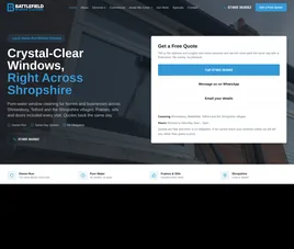 The front of Battlefield Window Cleaning’s website: the
                        Crystal-Clear Windows headline and the quote panel.